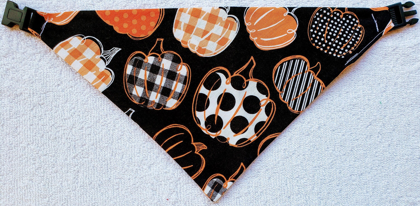 Clip on Dog Bandana With Buckle Pet Cat Bandanna Scarf Fall Black Pumpkins Sweater Weather Autumn Thanksgiving Handmade to Order