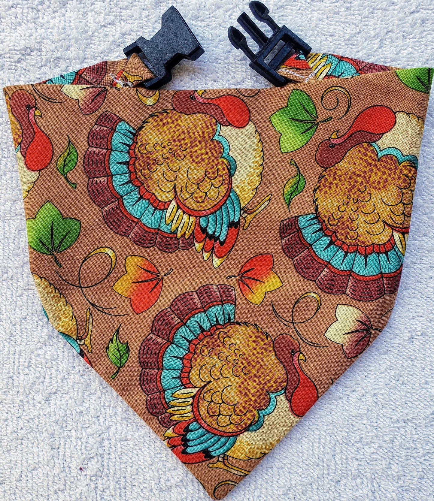 Turkeys Thanksgiving Fall Autumn Harvest Clip on Dog Bandana With Buckle Pet Cat Bandanna Handmade to Order