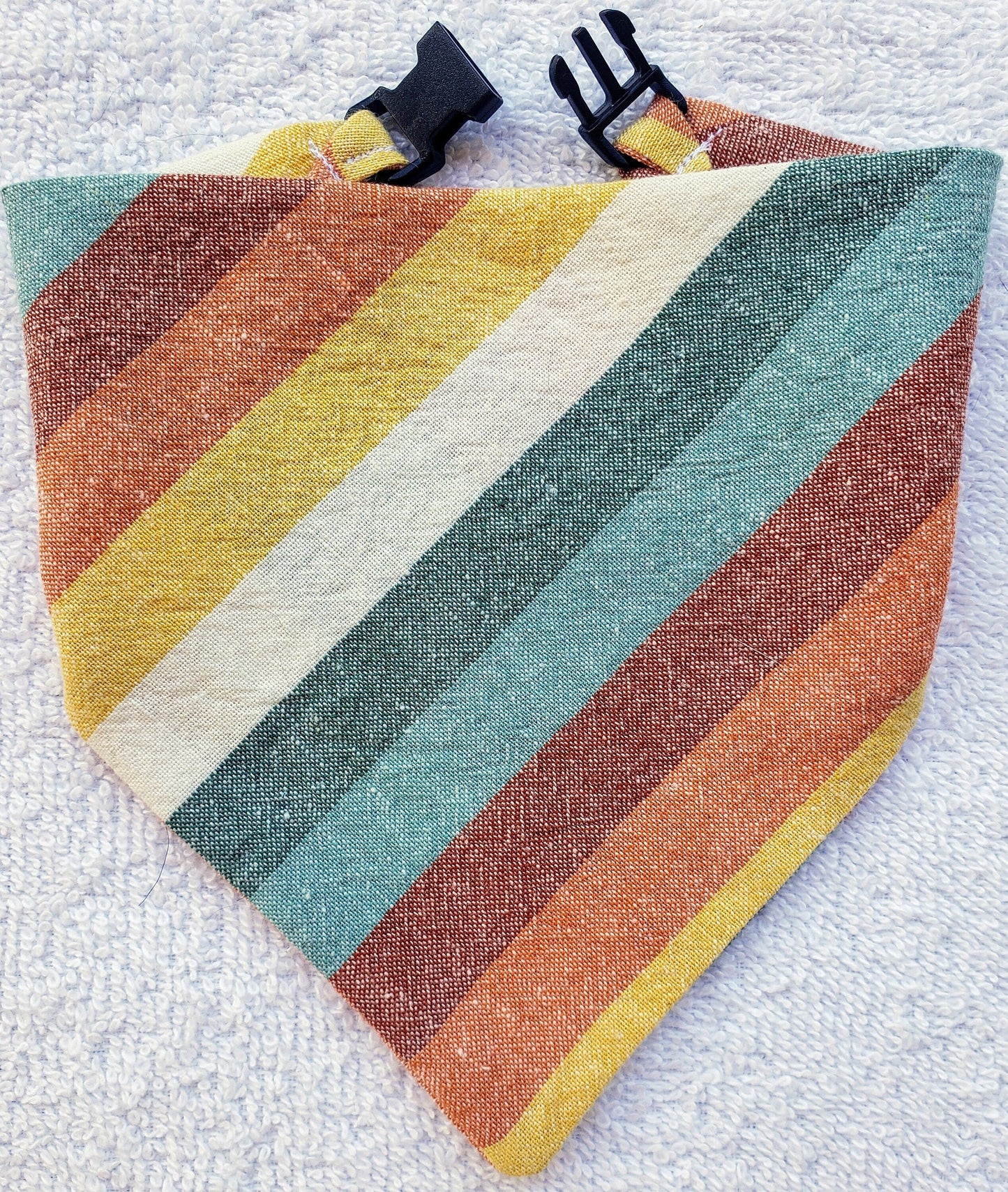 Desert Stripes Terra Cotta Clip on Dog Bandana With Buckle Pet Cat Bandanna Handmade to Order