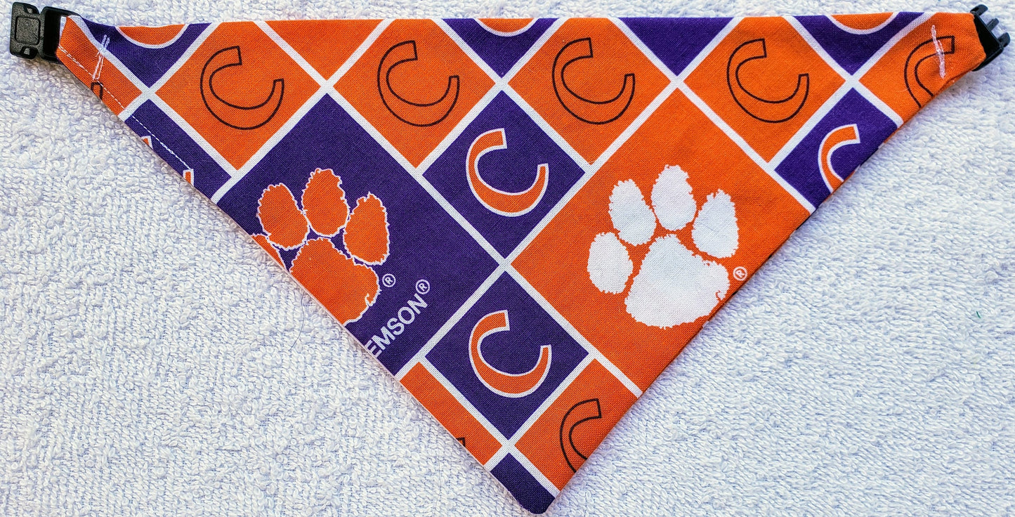 Clip on Dog Bandana With Buckle Pet Cat Bandanna Scarf Orange Clemson University Tigers ncaa cu Handmade to Order