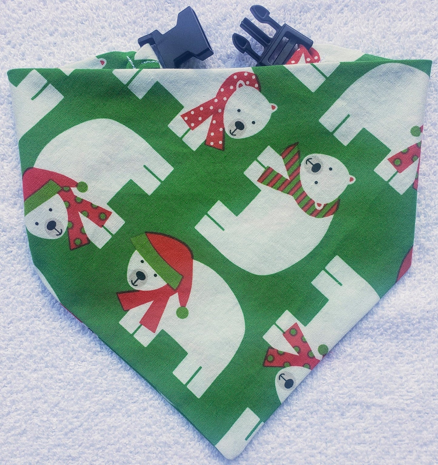 Polar Bears Christmas Holiday Winter Clip on Dog Bandana With Buckle Pet Cat Bandanna Handmade to Order