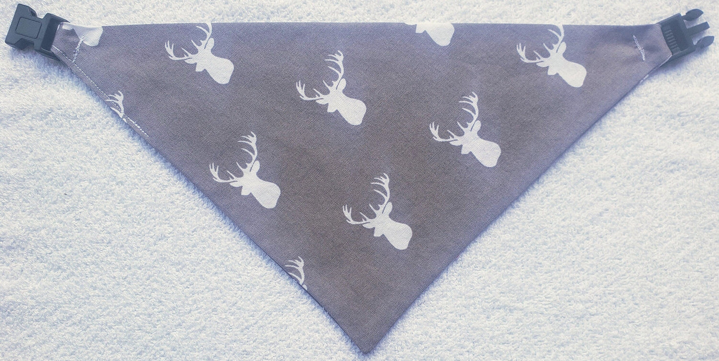 Reindeer Winter Christmas Holiday Clip on Dog Bandana With Buckle Pet Cat Bandanna Handmade to Order