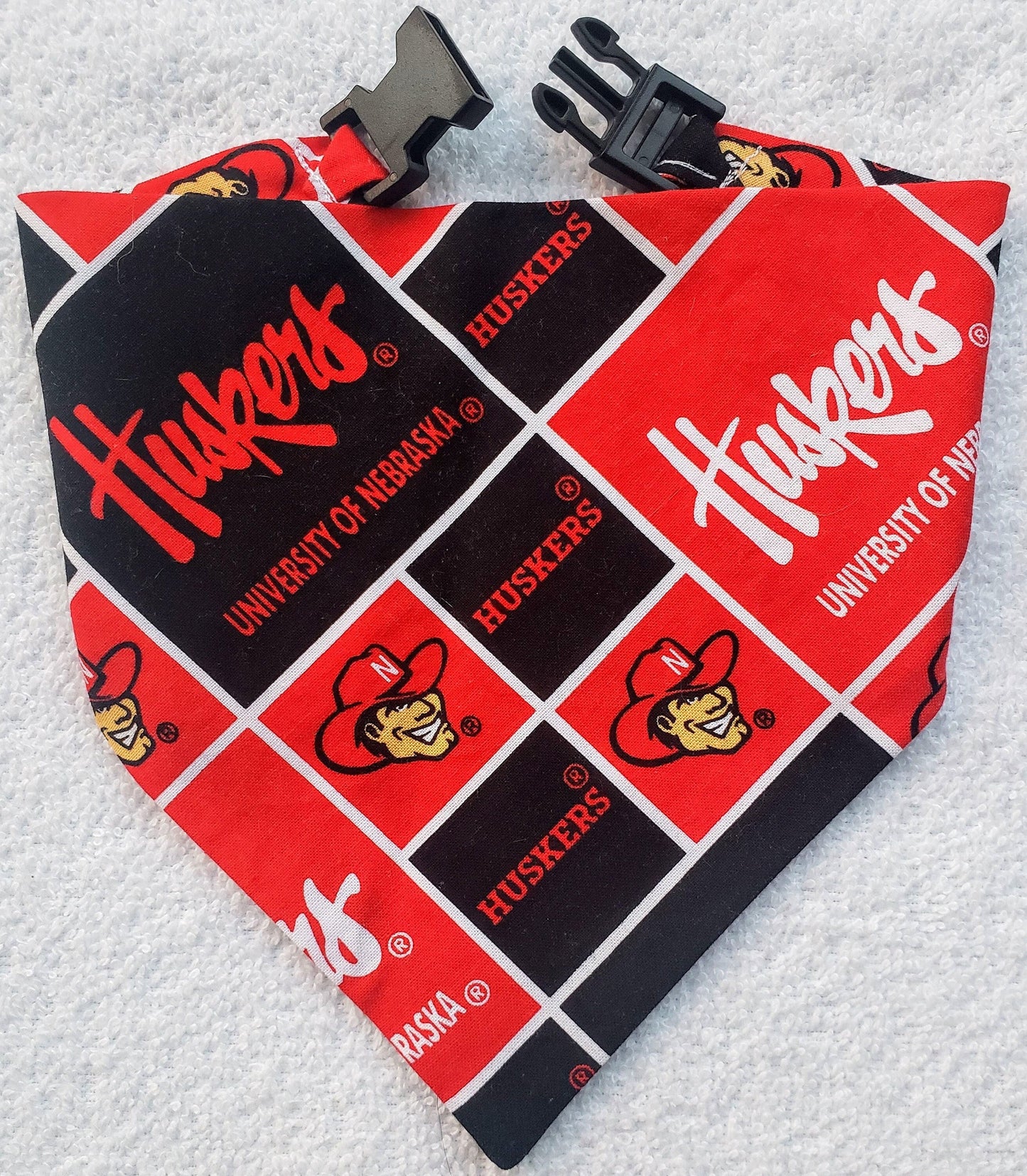 Clip on Dog Bandana With Buckle Pet Cat Bandanna Scarf University of Nebraska Huskers ncaa un Handmade to Order