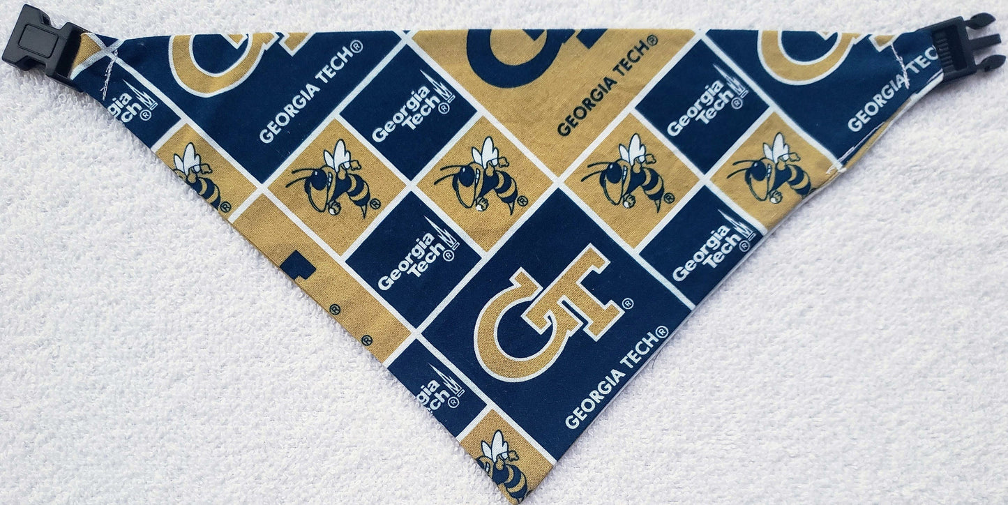 Clip on Dog Bandana With Buckle Pet Cat Bandanna Scarf Georgia Tech Yellow Jackets ncaa gtu Handmade to Order