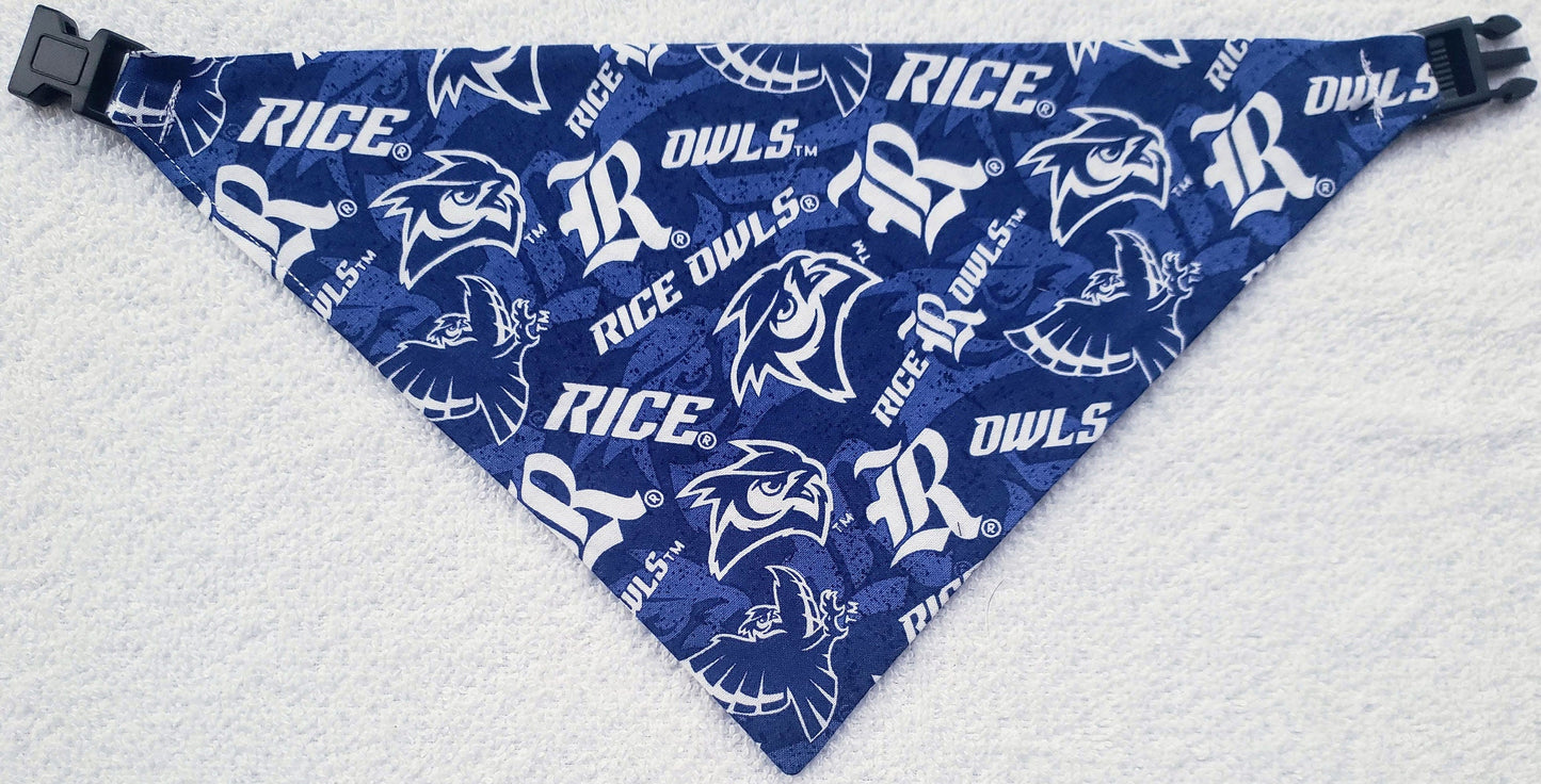 Clip on Dog Bandana With Buckle Pet Cat Bandanna Scarf Rice University Owls ncaa ru Handmade to Order