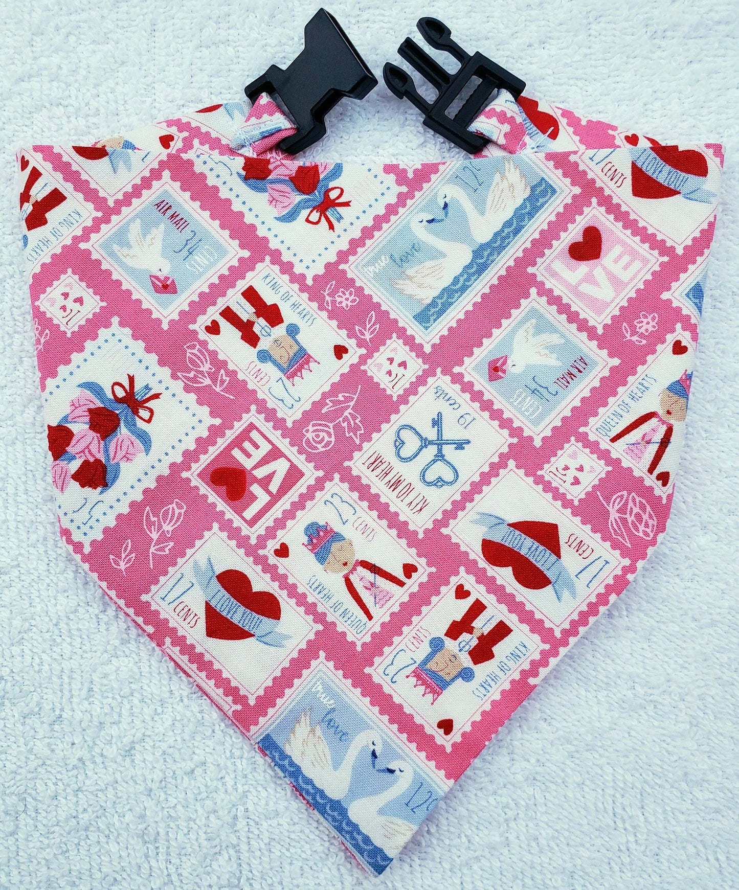 Stamps Key to my Heart Valentine's Day Clip on Dog Bandana With Buckle Pet Cat Bandanna Handmade to Order