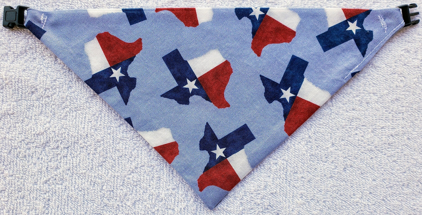 Clip on Dog Bandana With Buckle Pet Cat Bandanna Scarf TEXAS FLAG Lonestar State Pride Print Handmade to Order