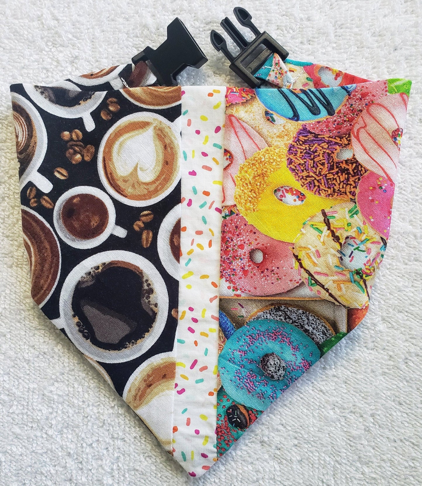 Clip on Dog Bandana With Buckle Pet Cat Bandanna Scarf COFFEE and DONUTS TFF Specialty Exclusive Design Handmade to Order
