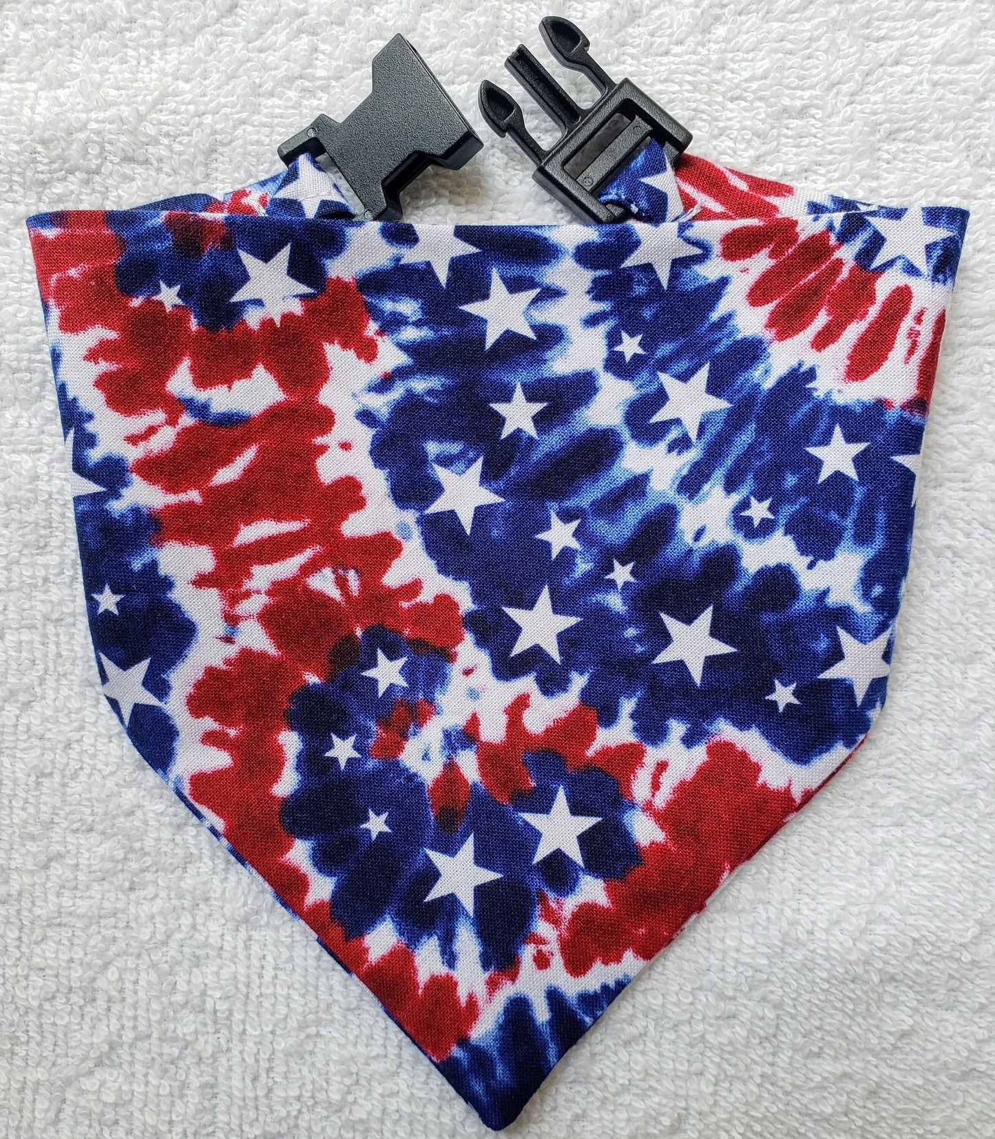 Clip on Dog Bandana With Buckle Pet Cat Bandanna Scarf Red White & Blue Patriotic Tie Dye Stars Americana Handmade to Order