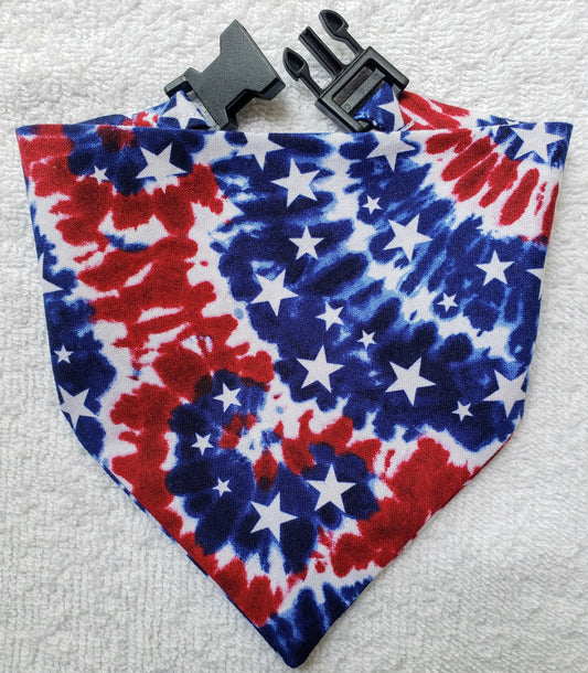 Tie Dye & Stars Patriotic USA American Clip on Dog Bandana With Buckle Pet Cat Bandanna Handmade to Order