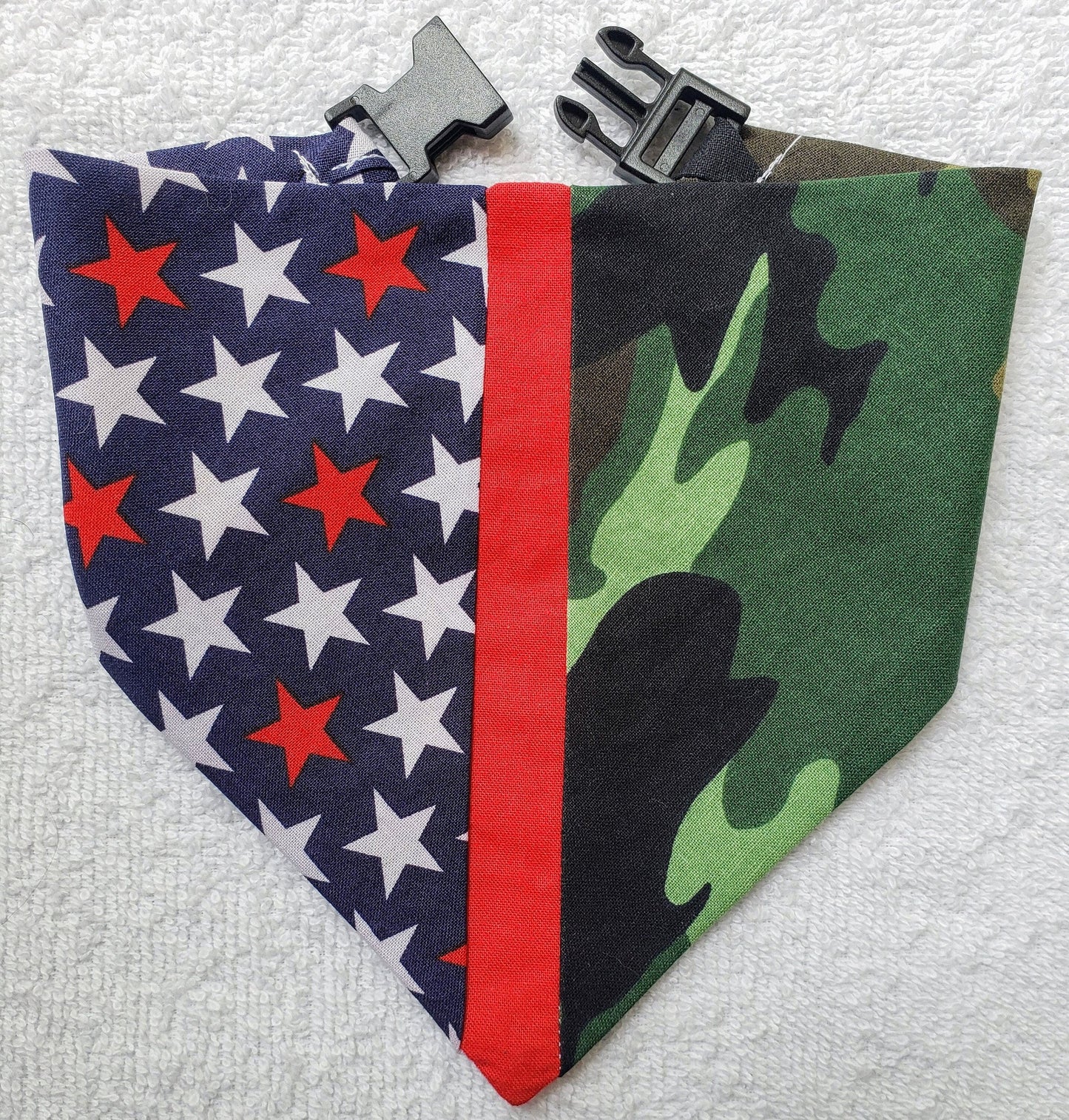Clip on Dog Bandana With Buckle Pet Cat Bandanna Scarf HERO COLORS Patriotic & Camo Specialty Exclusive Design Handmade to Order