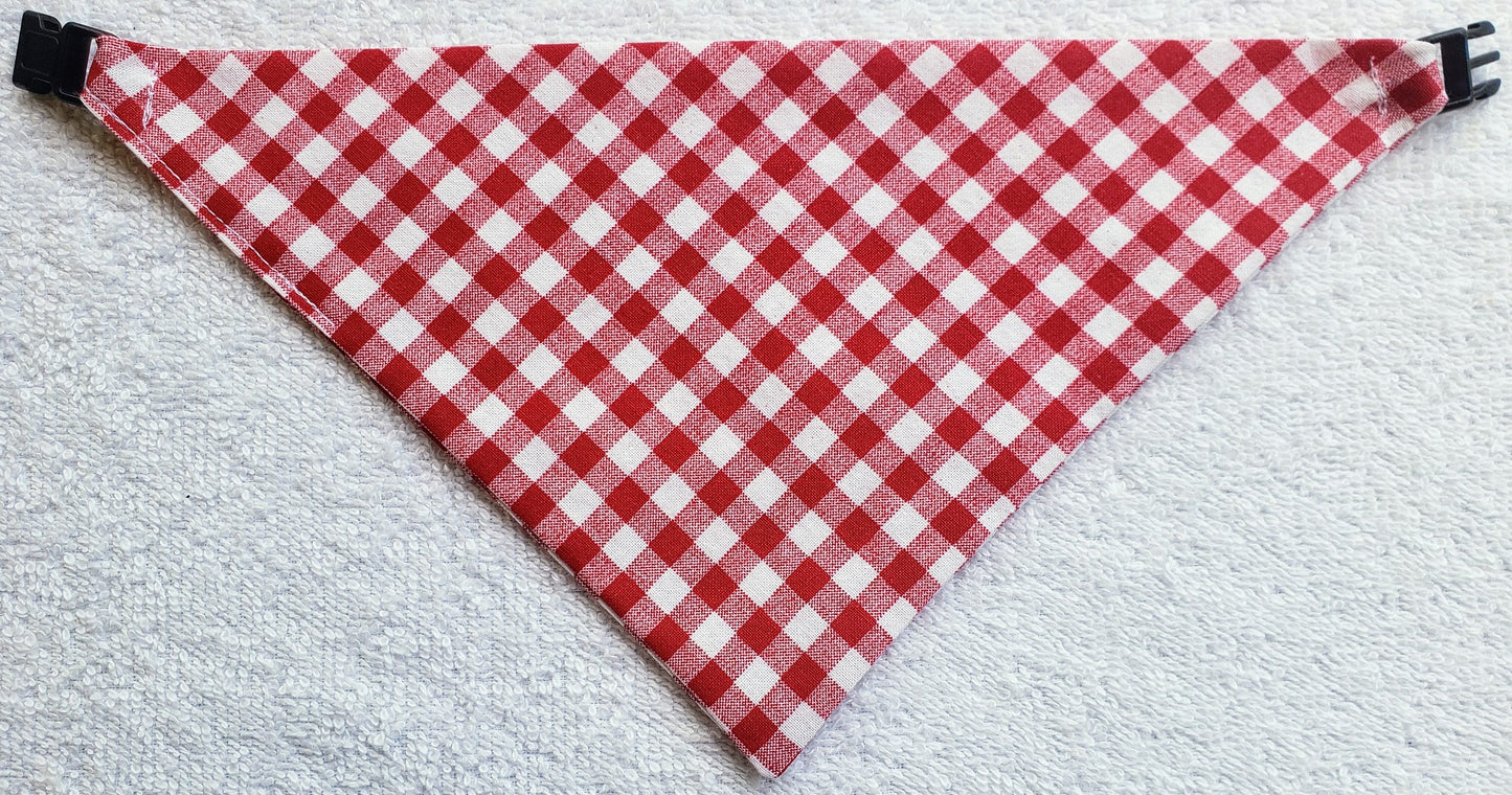 Clip on Dog Bandana With Buckle Pet Cat Bandanna Scarf Red Gingham Plaid Check BBQ Picnic Tablecloth Napkin Summer Handmade to Order