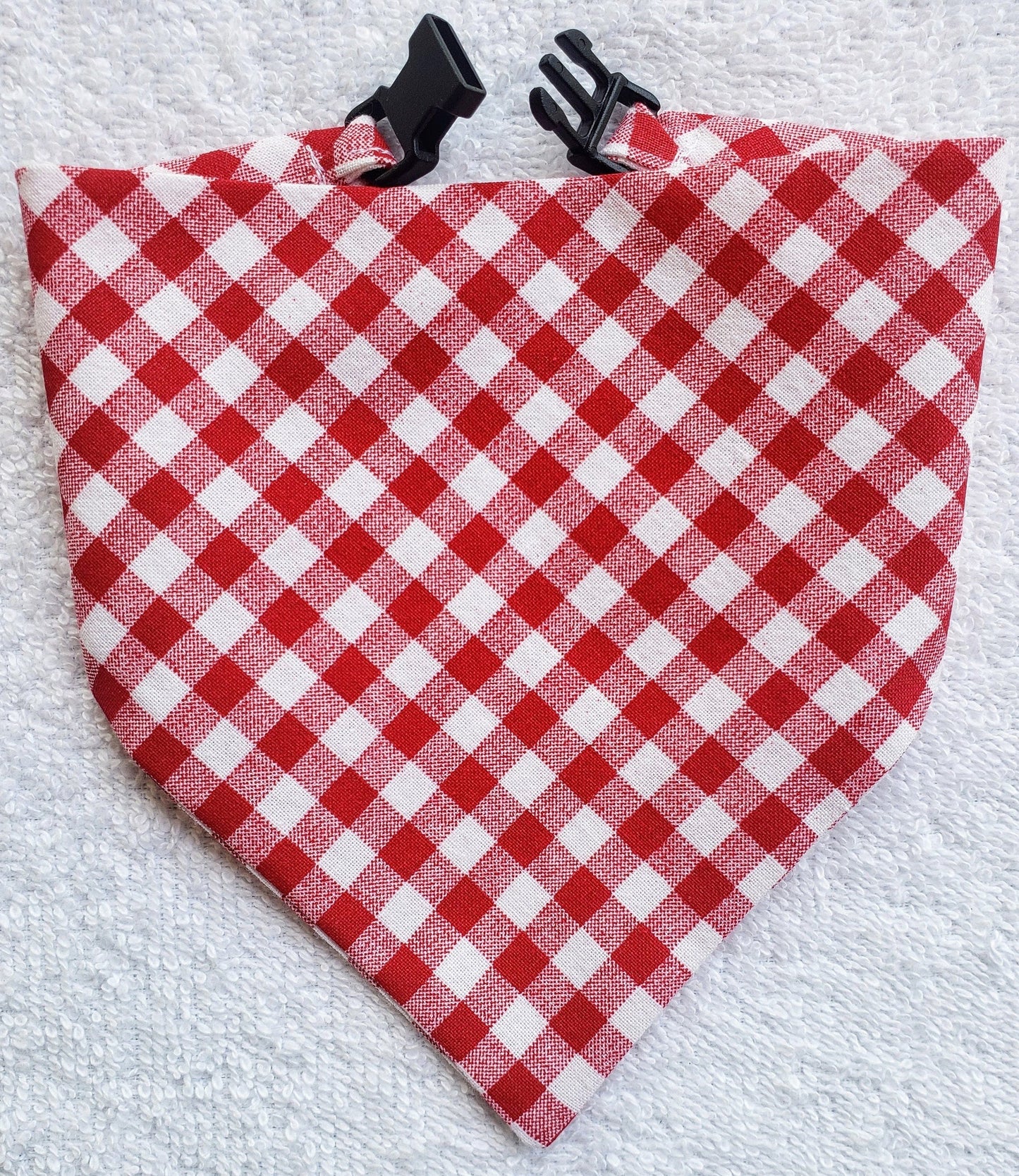 Clip on Dog Bandana With Buckle Pet Cat Bandanna Scarf Red Gingham Plaid Check BBQ Picnic Tablecloth Napkin Summer Handmade to Order