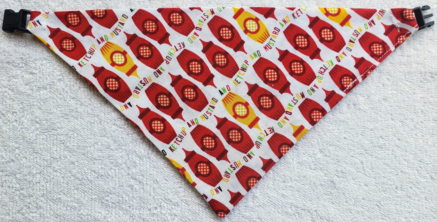 Clip on Dog Bandana With Buckle Pet Cat Bandanna Scarf Mustard Ketchup Hotdogs Hamburgers Grilling BBQ Picnic Handmade to Order