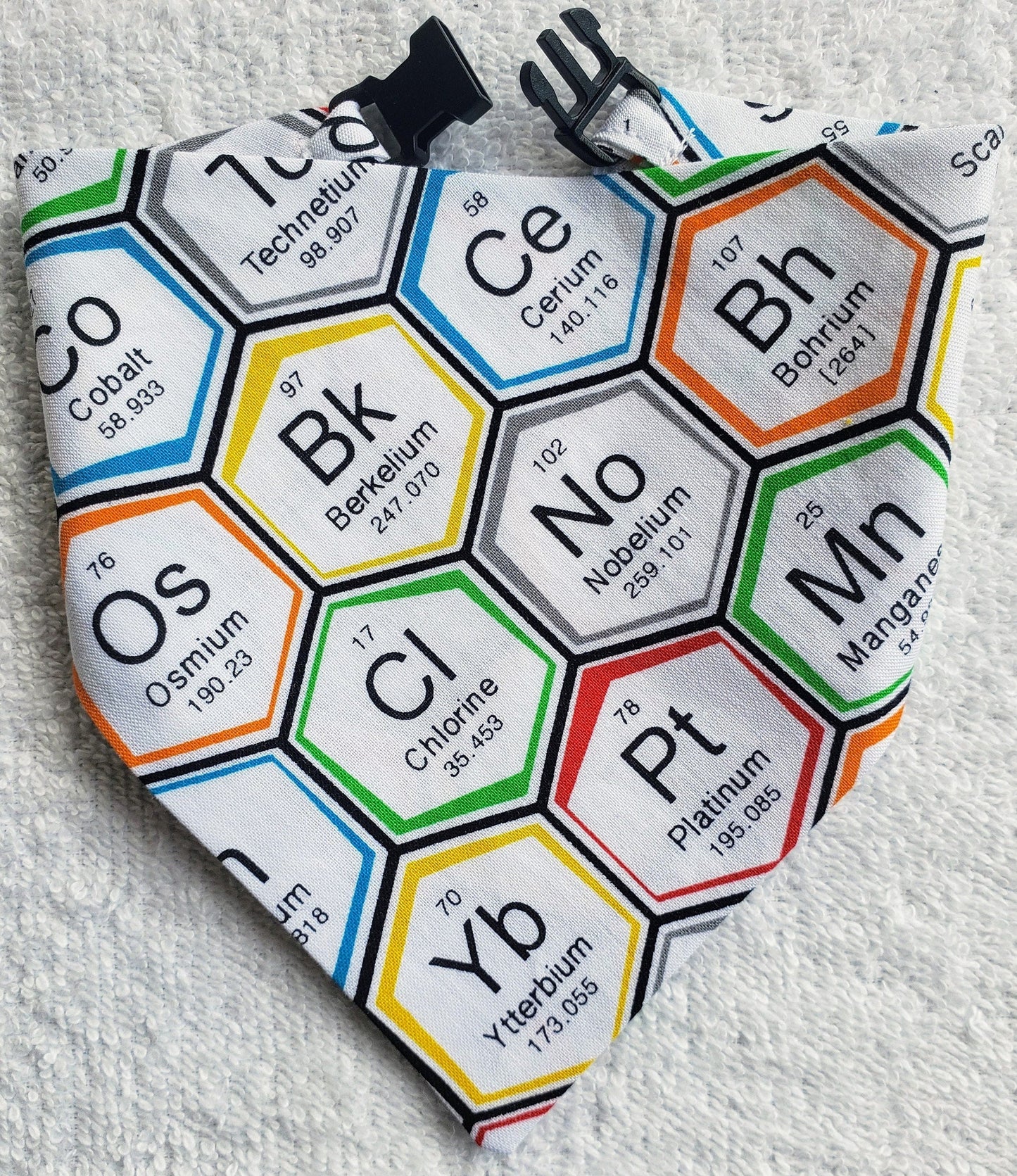 Clip on Dog Bandana With Buckle Pet Cat Bandanna Scarf Periodic Table of Elements STEM Hexagon Nerd Science Bandana Handmade to Order