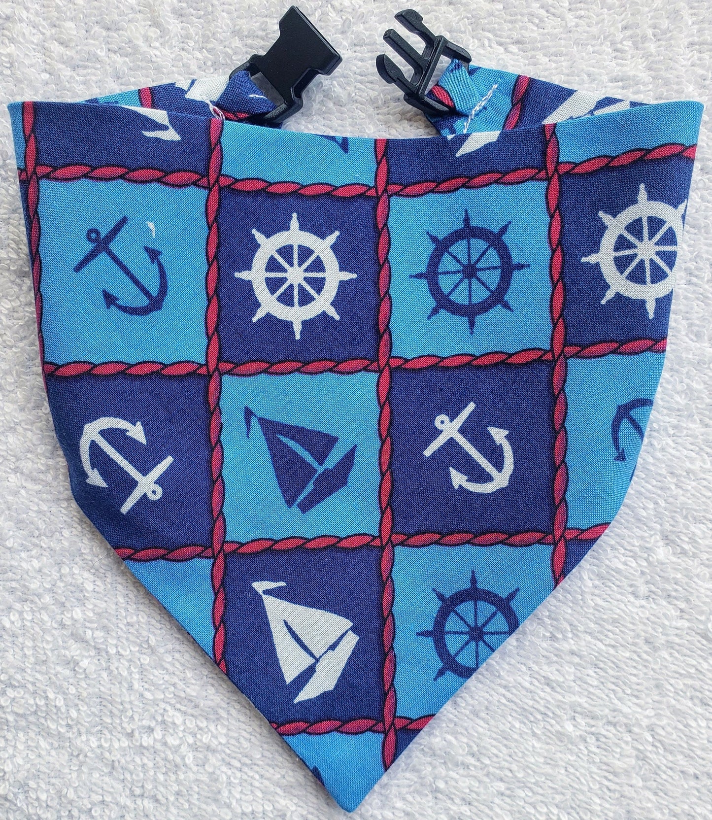 Clip on Dog Bandana With Buckle Pet Cat Bandanna Scarf Sea Sailing Sailboat Ocean Anchors Beach Handmade to Order