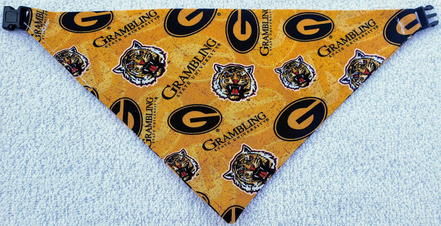GRAMBLING STATE University GSU TIGERS Clip on Dog Bandana With Buckle Pet Cat Bandanna Scarf ncaa Handmade to Order