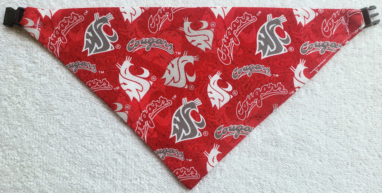 WASHINGTON STATE University WSU COUGARS Clip on Dog Bandana With Buckle Pet Cat Bandanna Scarf ncaa Handmade to Order
