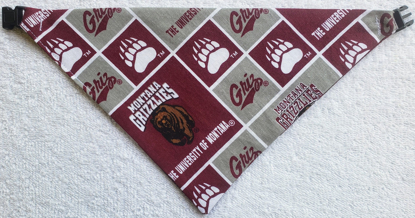 University of MONTANA GRIZ block Clip on Dog Bandana With Buckle Pet Cat Bandanna Scarf ncaa Handmade to Order
