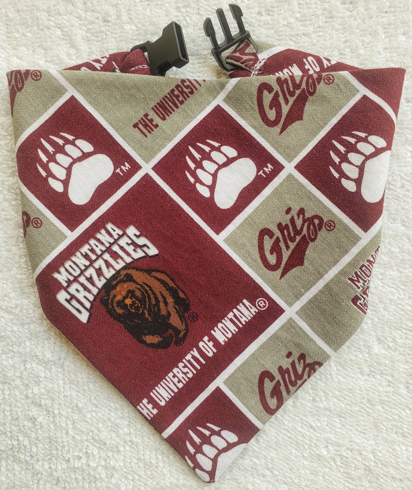 University of MONTANA GRIZ block Clip on Dog Bandana With Buckle Pet Cat Bandanna Scarf ncaa Handmade to Order