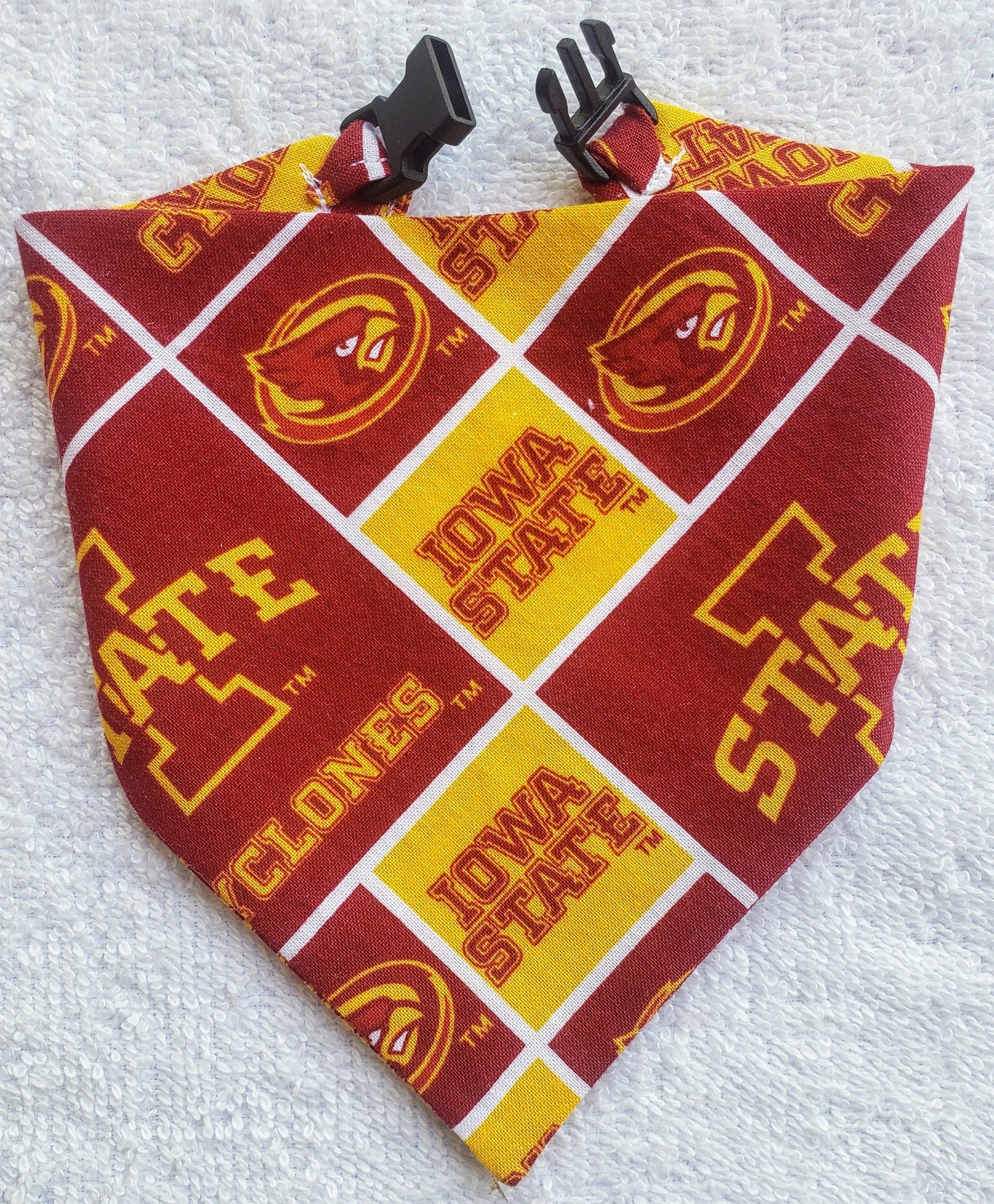 Clip on Dog Bandana With Buckle Pet Cat Bandanna Scarf IOWA STATE University CYCLONES ncaa isu Handmade to Order