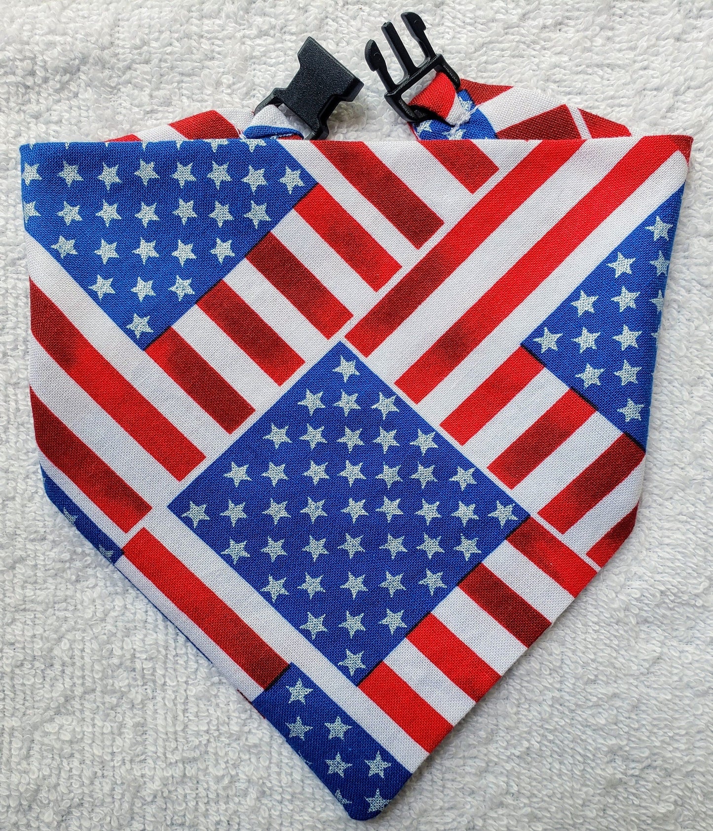 Clip on Dog Bandana With Buckle Pet Cat Bandanna Scarf Red White & Blue Patriotic USA Flags Americana Handmade to Order