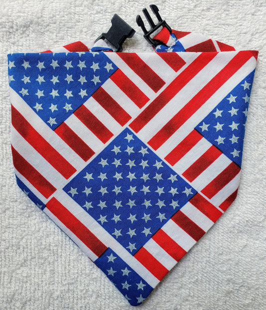 USA Flags Patriotic American Clip on Dog Bandana With Buckle Pet Cat Bandanna Handmade to Order