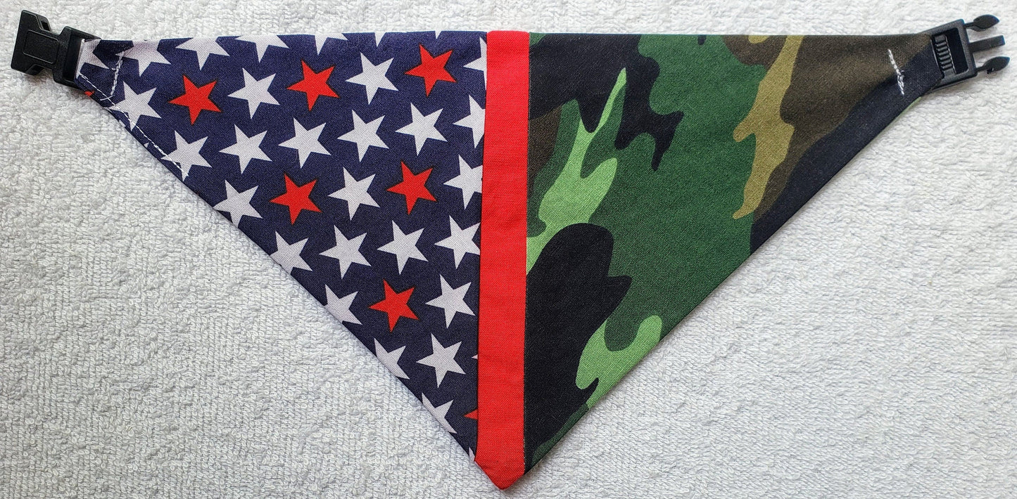 Clip on Dog Bandana With Buckle Pet Cat Bandanna Scarf HERO COLORS Patriotic & Camo Specialty Exclusive Design Handmade to Order