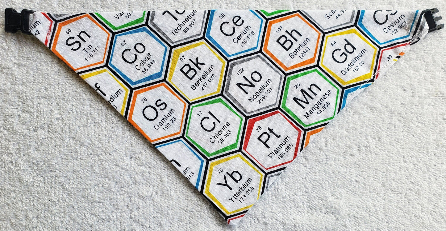 Clip on Dog Bandana With Buckle Pet Cat Bandanna Scarf Periodic Table of Elements STEM Hexagon Nerd Science Bandana Handmade to Order
