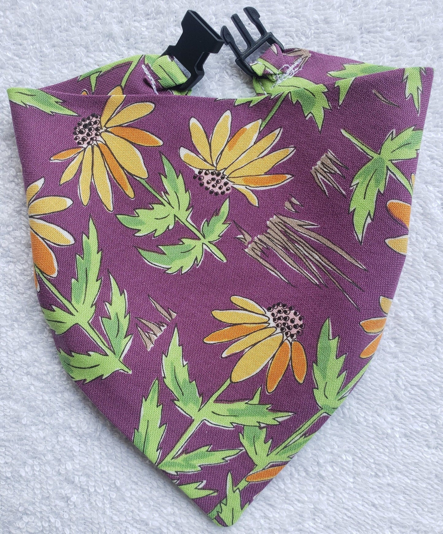 Clip on Dog Bandana With Buckle Pet Cat Bandanna Scarf Purple Orange Floral Flower Coneflower Wildflower Handmade to Order