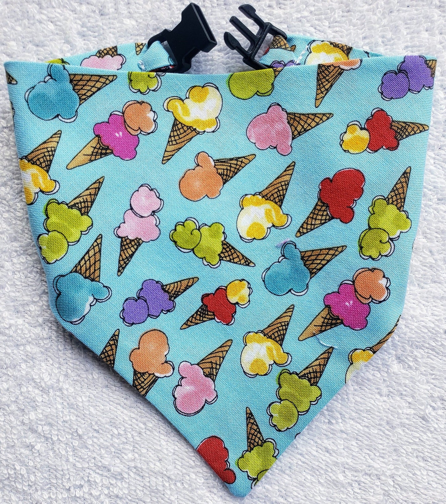 Clip on Dog Bandana With Buckle Pet Cat Bandanna Scarf Ice Cream Cones Summer Frozen Treat Bandana Handmade to Order