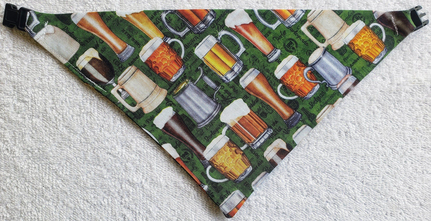 Clip on Dog Bandana With Buckle Pet Cat Bandanna Scarf Beer Ale Beers Frosty Mugs Steins Handmade to Order