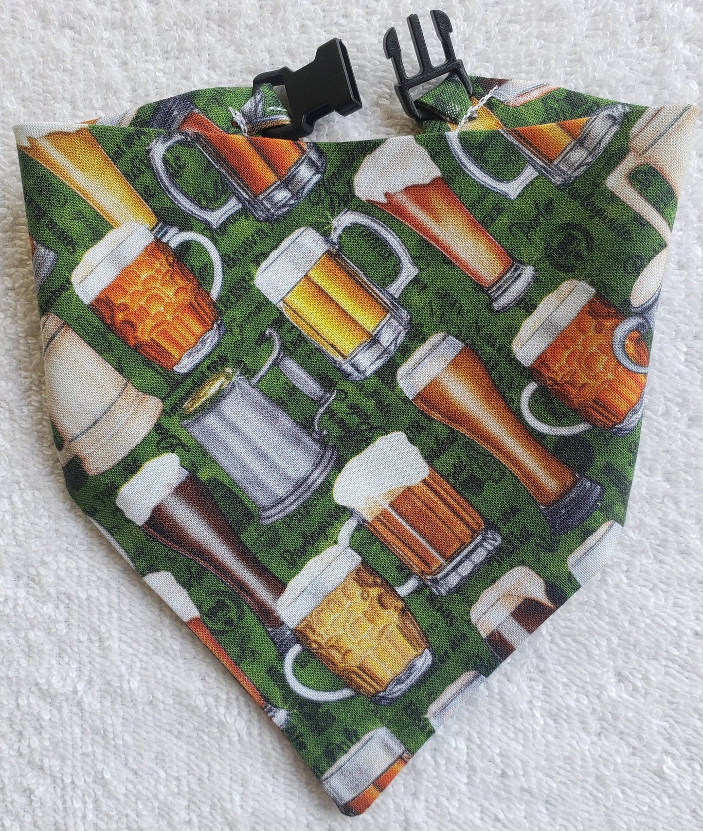 Clip on Dog Bandana With Buckle Pet Cat Bandanna Scarf Beer Ale Beers Frosty Mugs Steins Handmade to Order