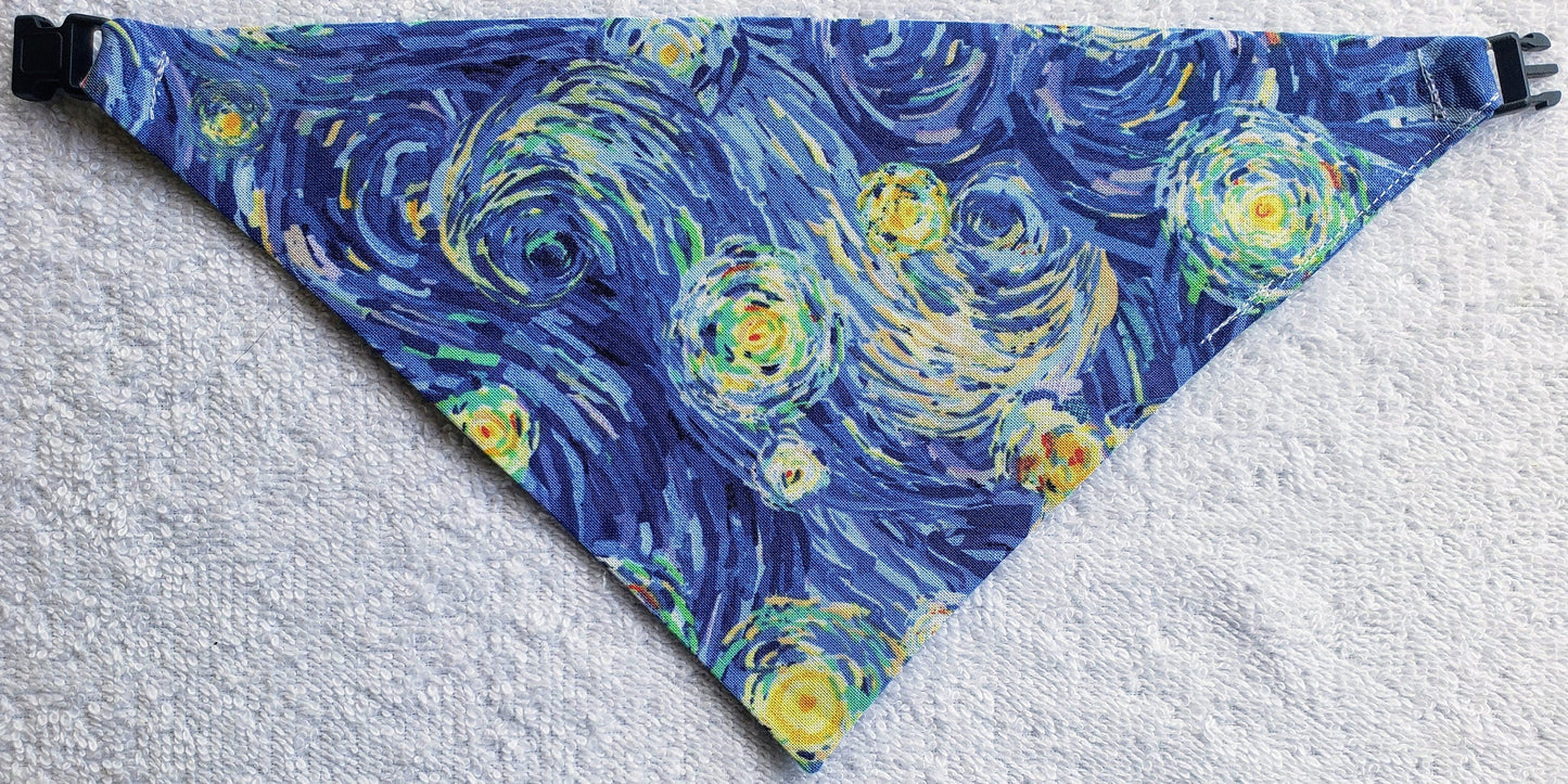 Clip on Dog Bandana With Buckle Pet Cat Bandanna Scarf Celestial Stars Starry Night Van Gogh Inspired Handmade to Order