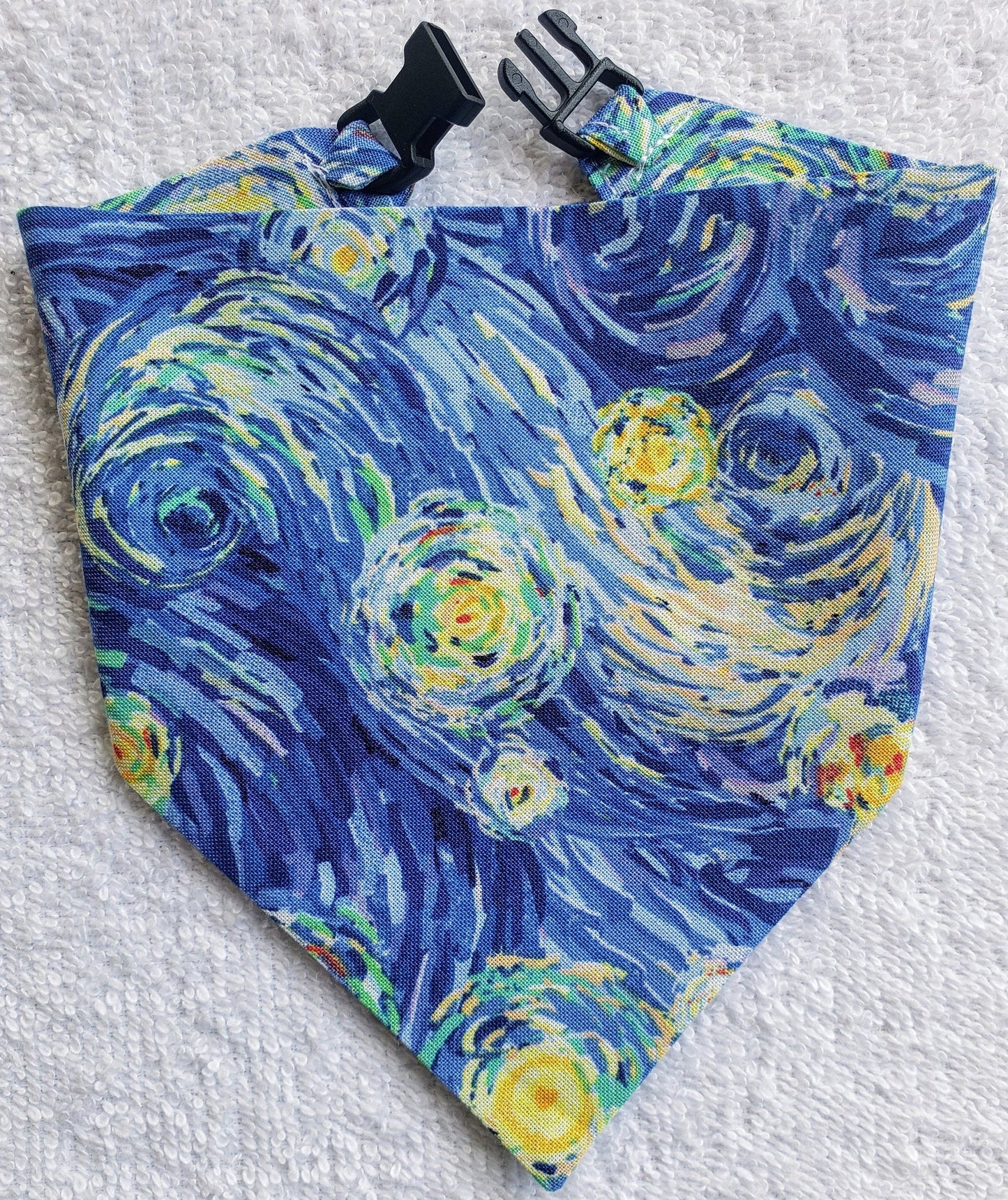 Clip on Dog Bandana With Buckle Pet Cat Bandanna Scarf Celestial Stars Starry Night Van Gogh Inspired Handmade to Order
