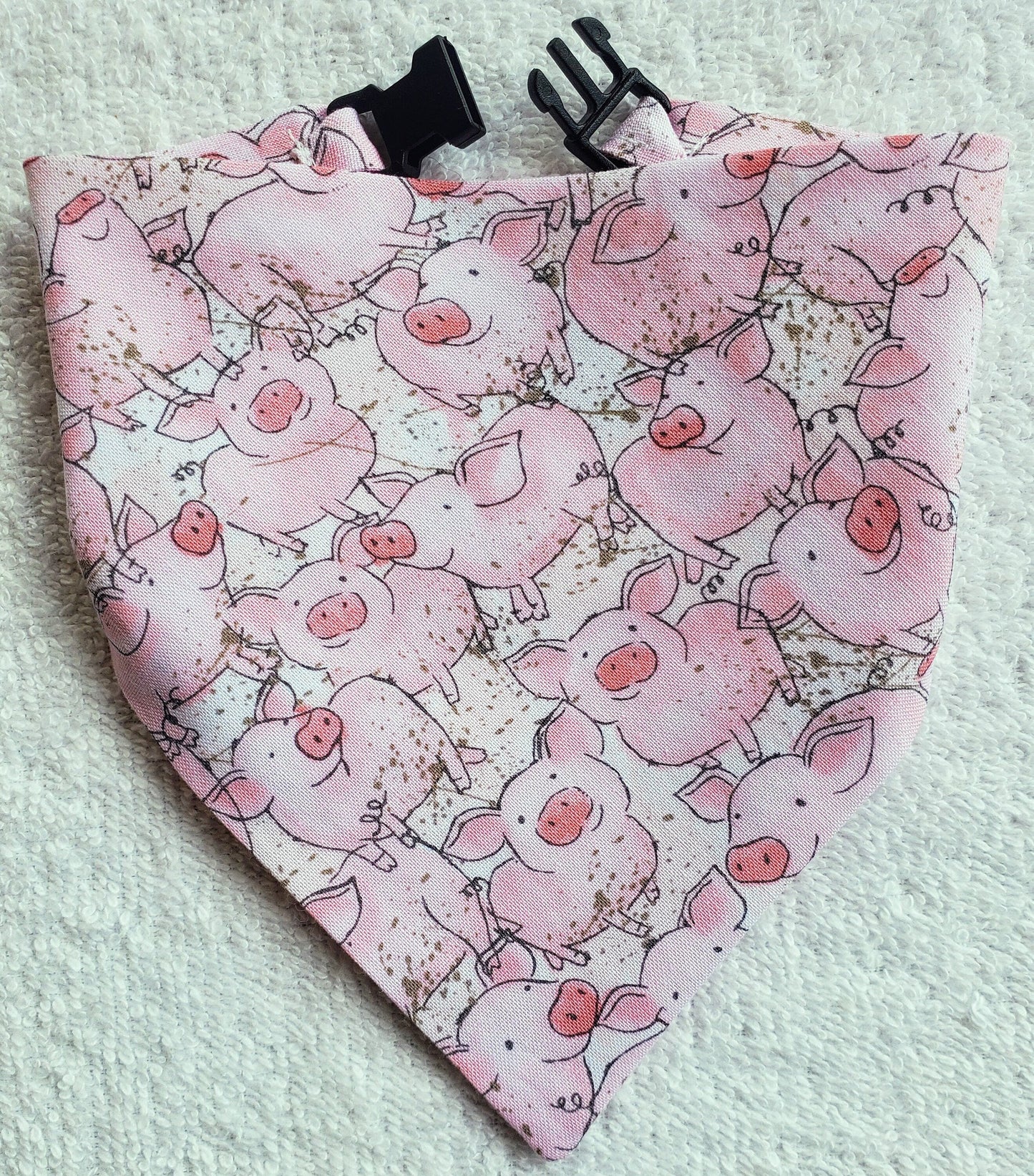 Clip on Dog Bandana With Buckle Pet Cat Bandanna Scarf Pink Pigs Piggies Farm Bandana Handmade to Order