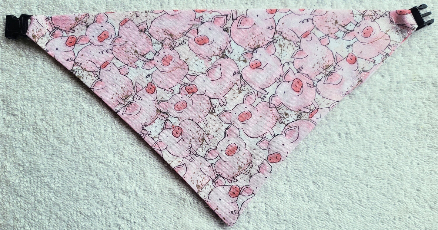 Clip on Dog Bandana With Buckle Pet Cat Bandanna Scarf Pink Pigs Piggies Farm Bandana Handmade to Order