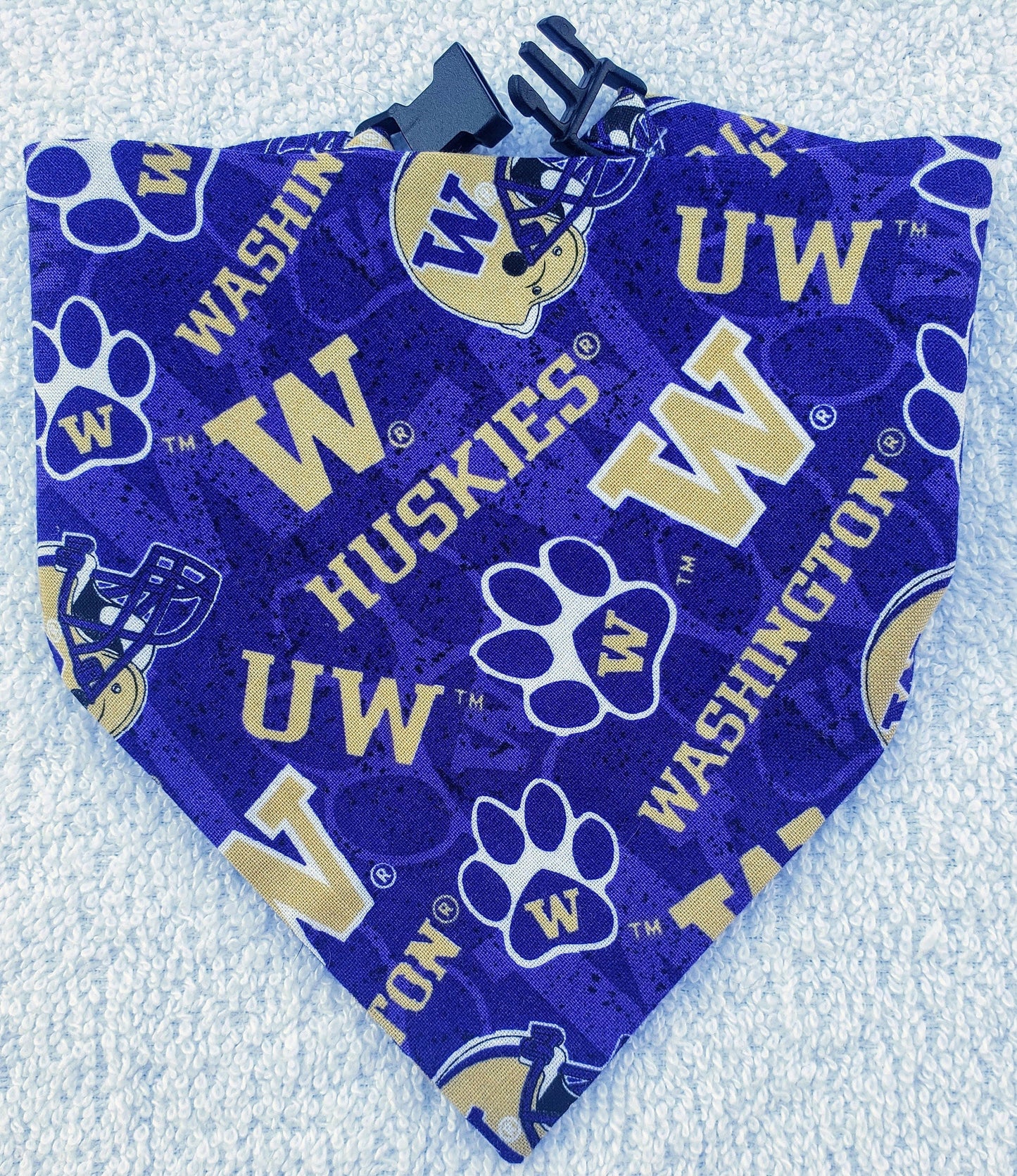 Clip on Dog Bandana With Buckle Pet Cat Bandanna Scarf University of WASHINGTON HUSKIES ncaa uw Handmade to Order