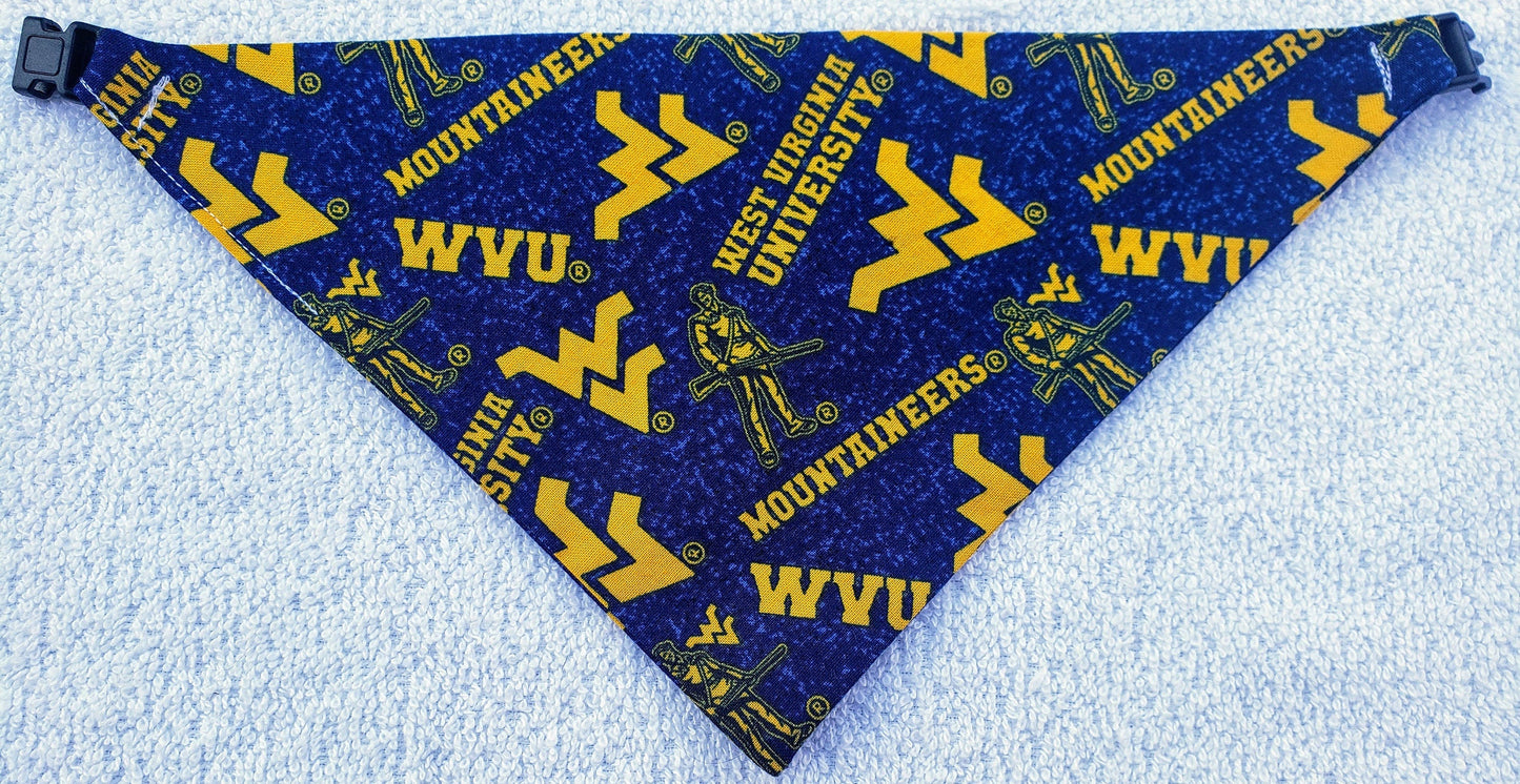 Clip on Dog Bandana With Buckle Pet Cat Bandanna Scarf WEST VIRGINIA University MOUNTAINEERS wvu ncaa Handmade to Order