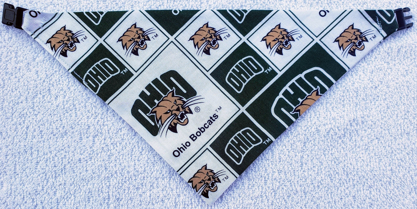 Ohio University BOBCATS Clip on Dog Bandana With Buckle Pet Cat Bandanna Scarf ncaa Handmade to Order