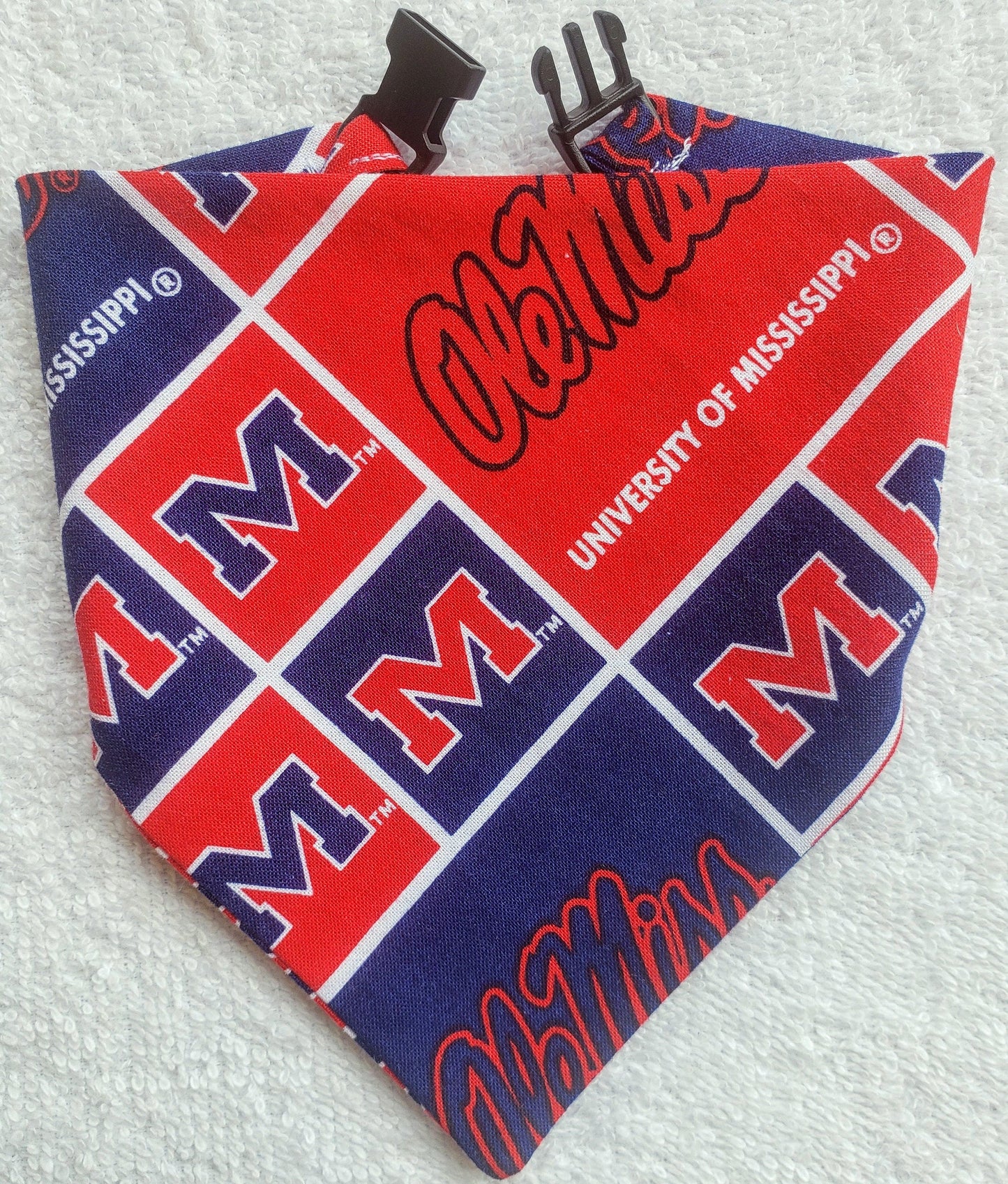 Clip on Dog Bandana With Buckle Pet Cat Bandanna Scarf University of MISSISSIPPI Ole Miss REBELS ncaa um Handmade to Order