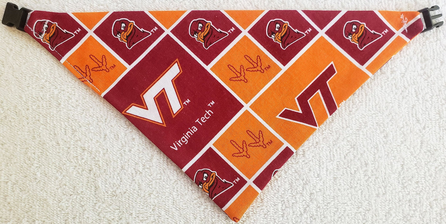 Clip on Dog Bandana With Buckle Pet Cat Bandanna Scarf VIRGINIA TECH University Hokies ncaa vtu Handmade to Order