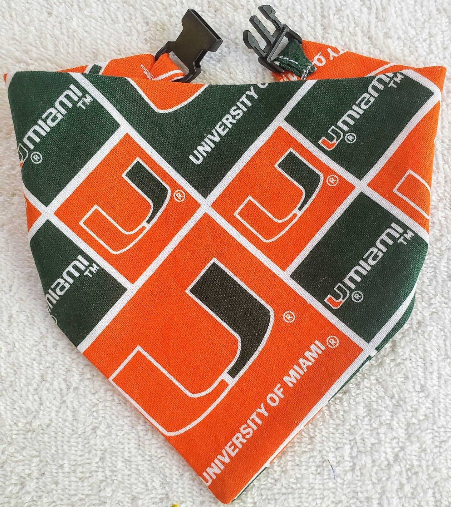 Clip on Dog Bandana With Buckle Pet Cat Bandanna Scarf University of MIAMI HURRICANES ncaa um Handmade to Order