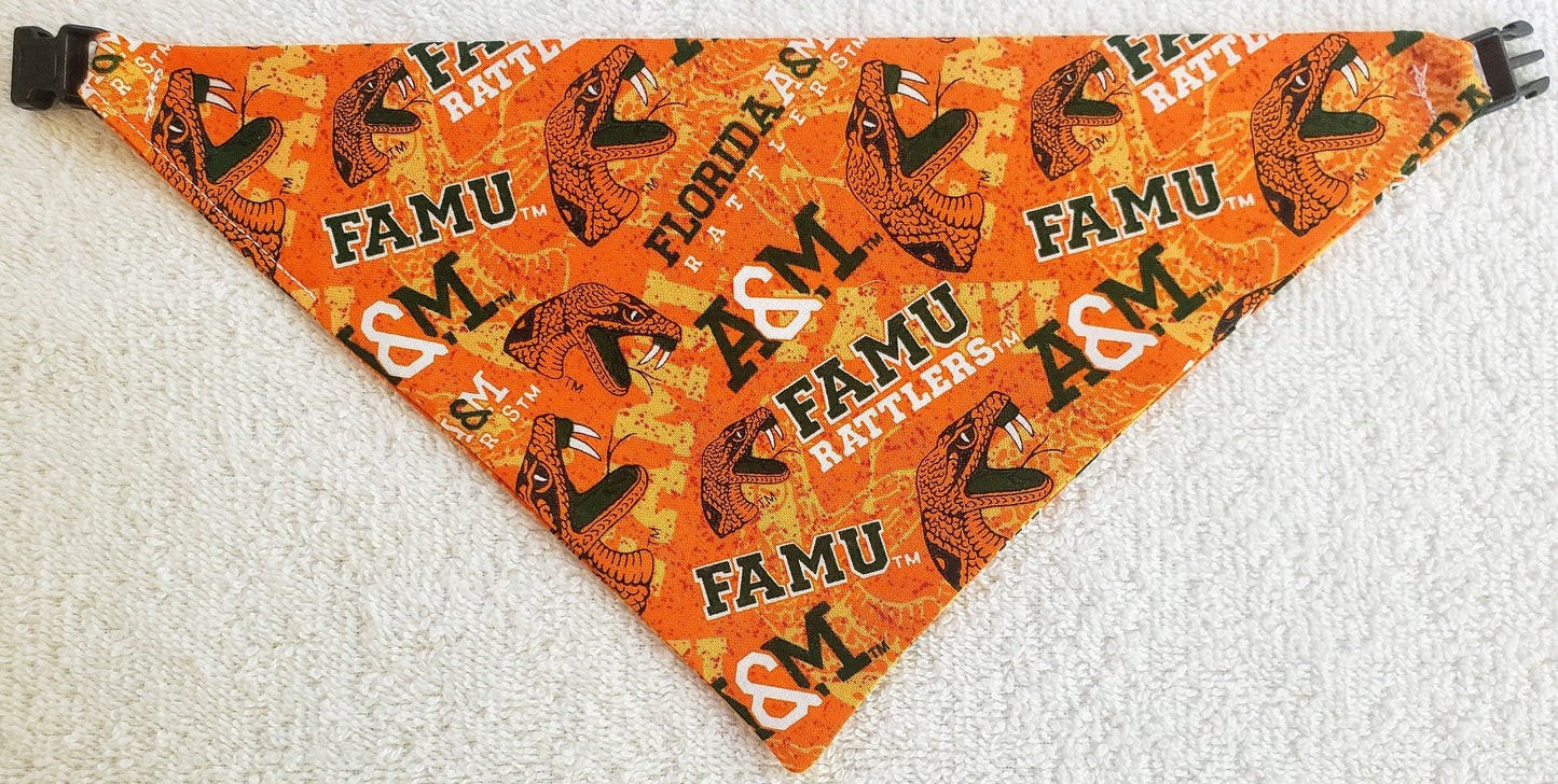 Clip on Dog Bandana With Buckle Pet Cat Bandanna Scarf FLORIDA A&M University RATTLERS ncaa fam Handmade to Order