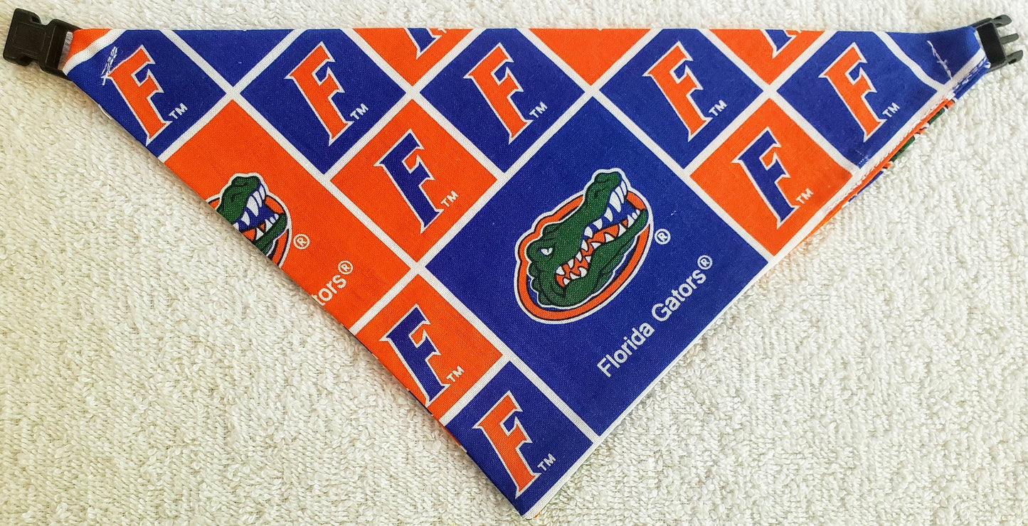 Clip on Dog Bandana With Buckle Pet Cat Bandanna Scarf University of FLORIDA GATORS ncaa uf Handmade to Order