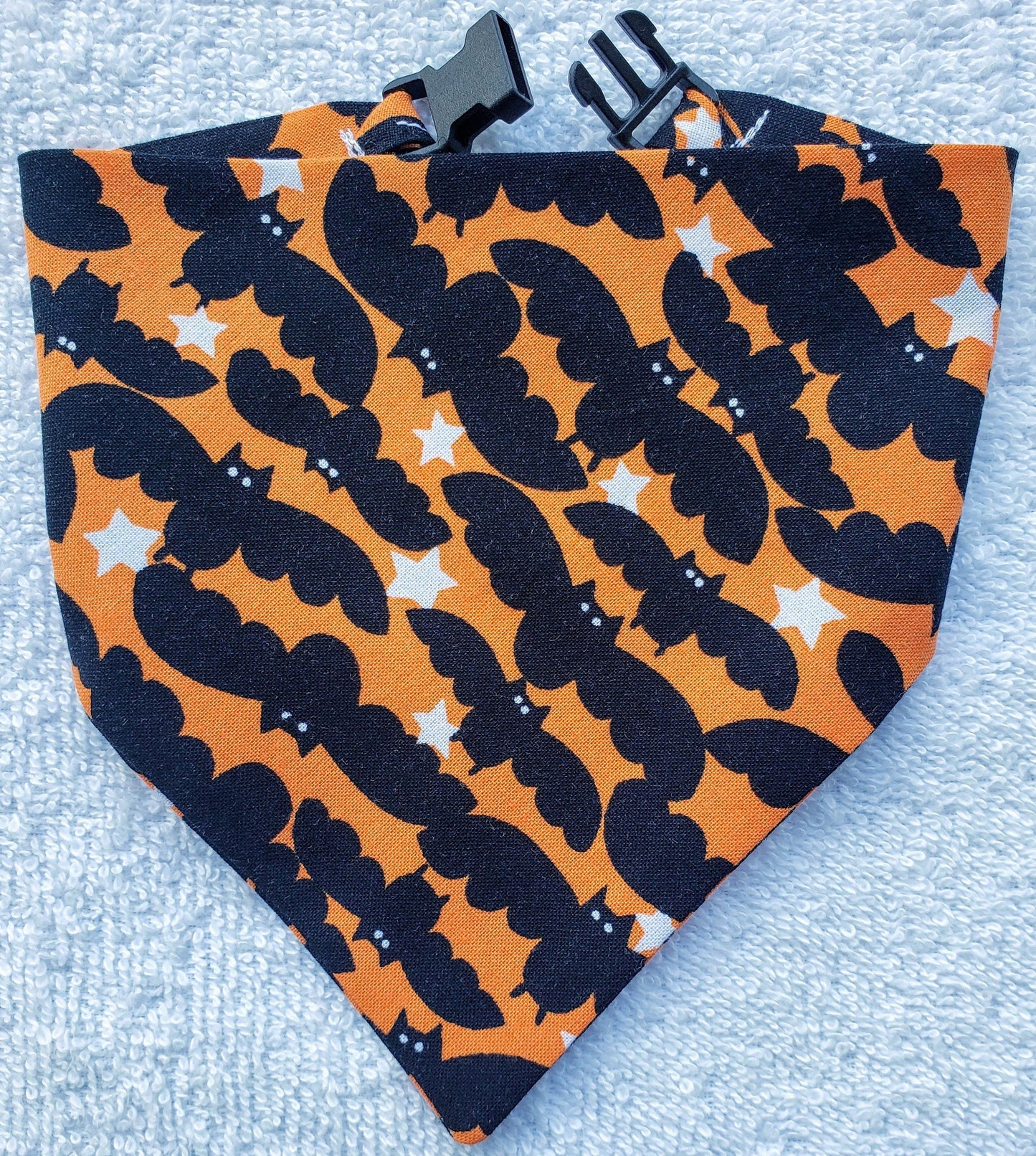 Clip on Dog Bandana With Buckle Pet Cat Bandanna Scarf Orange & Black Bats Fall Autumn Halloween Handmade to Order
