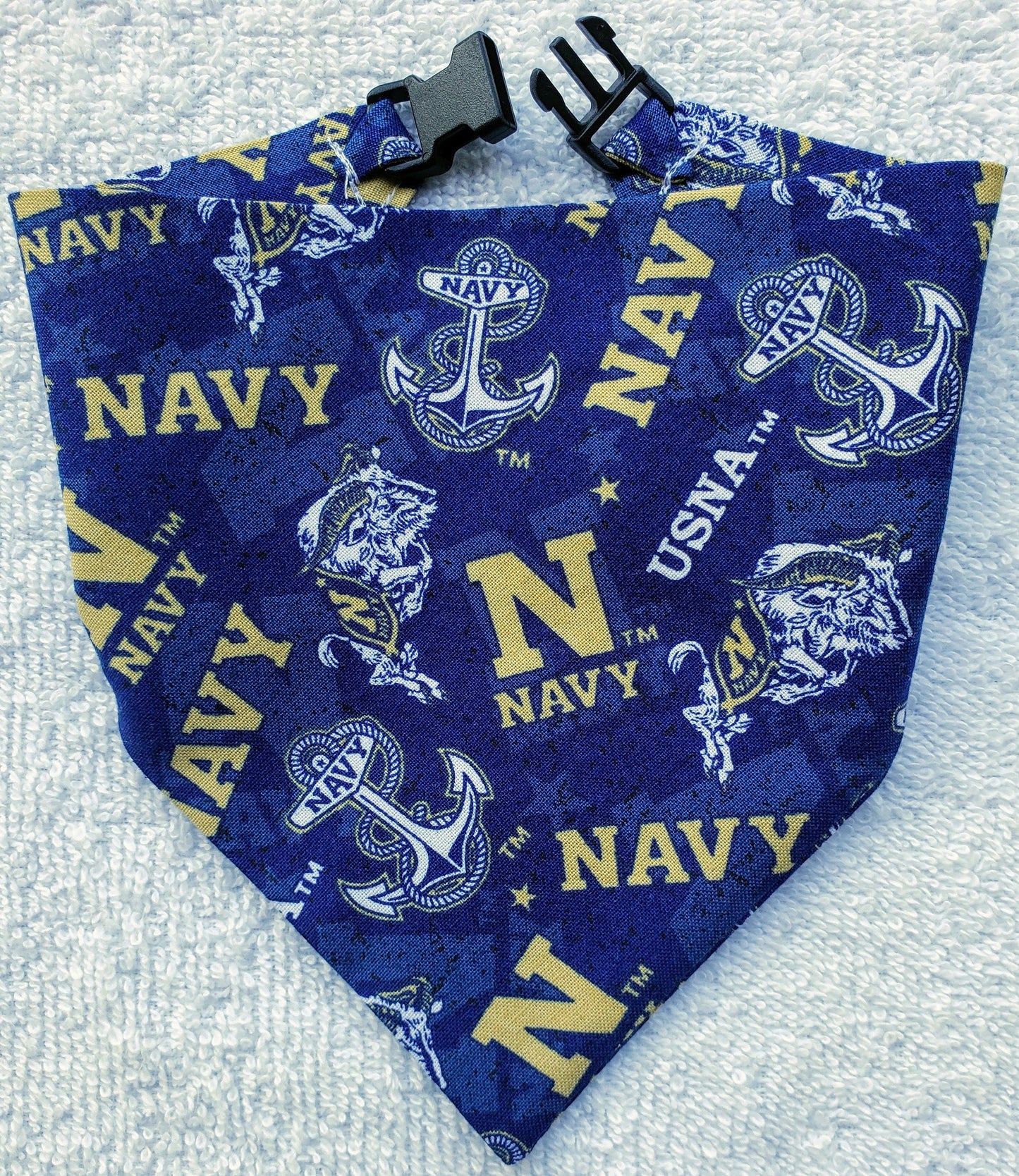 Navy US NAVAL ACADEMY USNA Midshipmen Mids Clip on Dog Bandana With Buckle Pet Cat Bandanna Scarf ncaa Handmade to Order
