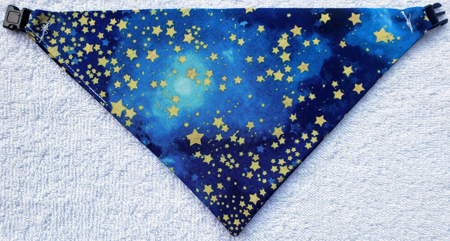 Clip on Dog Bandana With Buckle Pet Cat Bandanna Scarf Night Sky Stars Galaxy Celestial Handmade to Order
