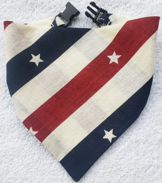 Vintage Stars and Stripes Patriotic USA Clip on Dog Bandana With Buckle Pet Cat Bandanna Handmade to Order
