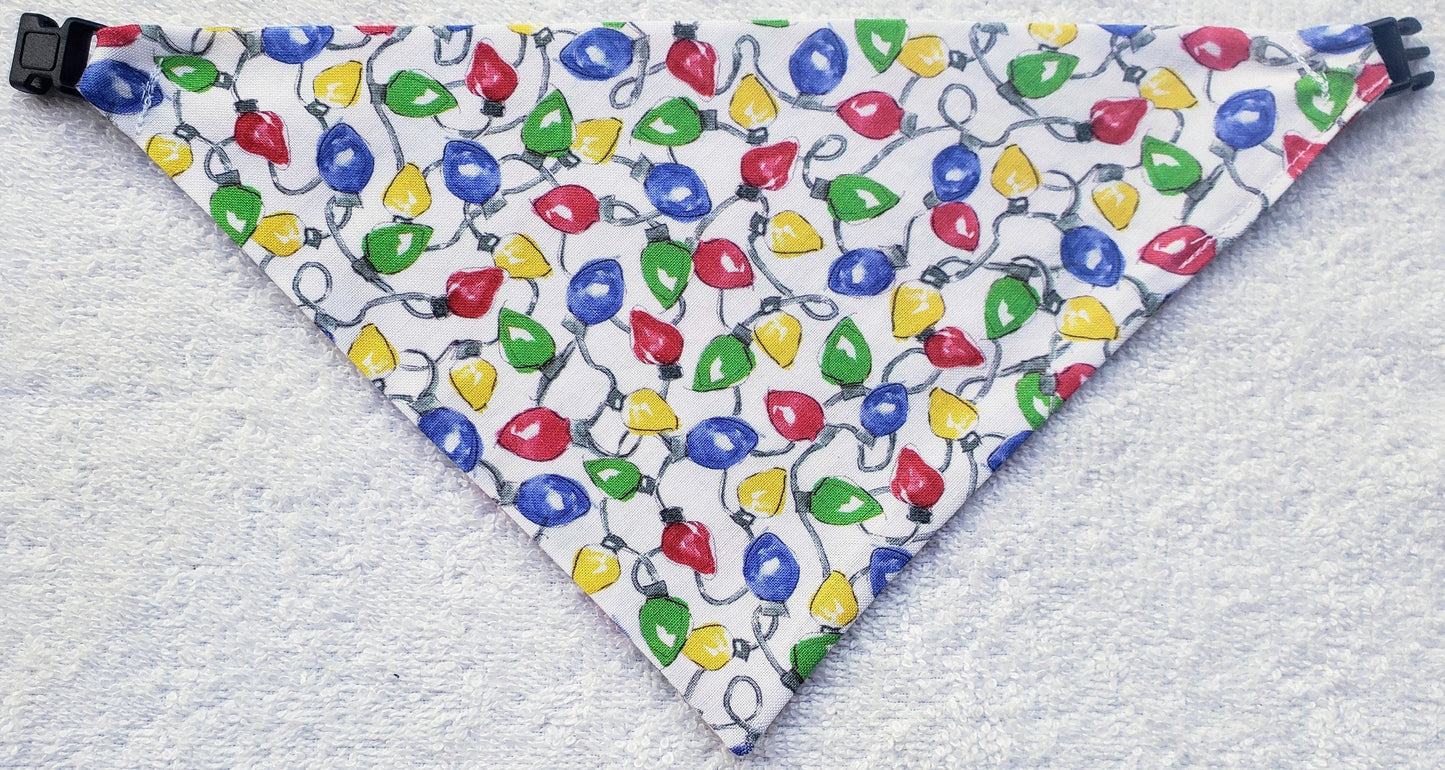 Christmas Lights Clip on Dog Bandana With Buckle Pet Cat Bandanna Handmade to Order
